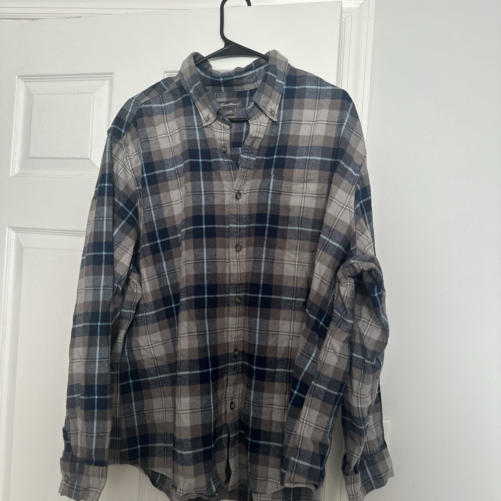 Eddie Bauer Men's Casual Plaid Shirt - Navy and Gray